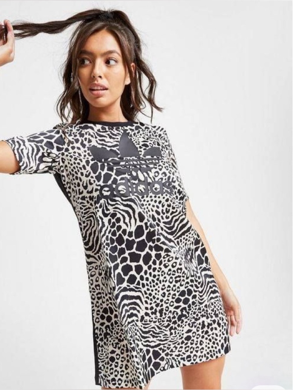 Adidas Originals Leopard Print Trefoil T-Shirt Dress Size XS